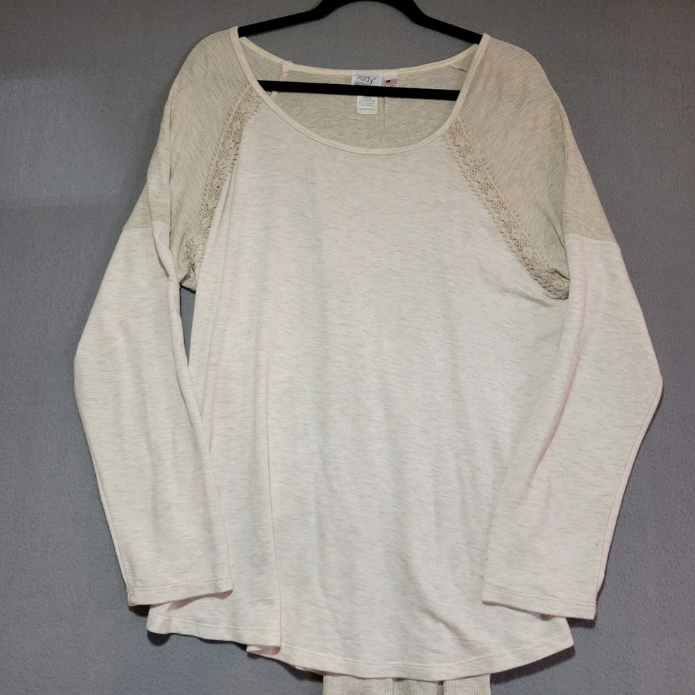 Jody California Womens XXL Cream Lace Trim Thermal Top Lace Up Back